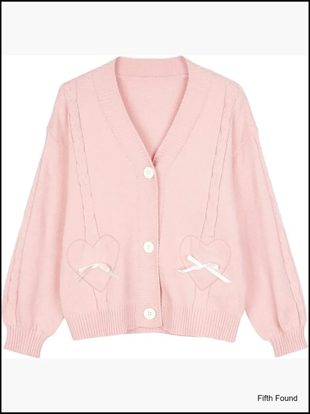 Cozy V-Neck Cardigan with Bowknot Heart Pattern S-2XL - Picture 1 of 6